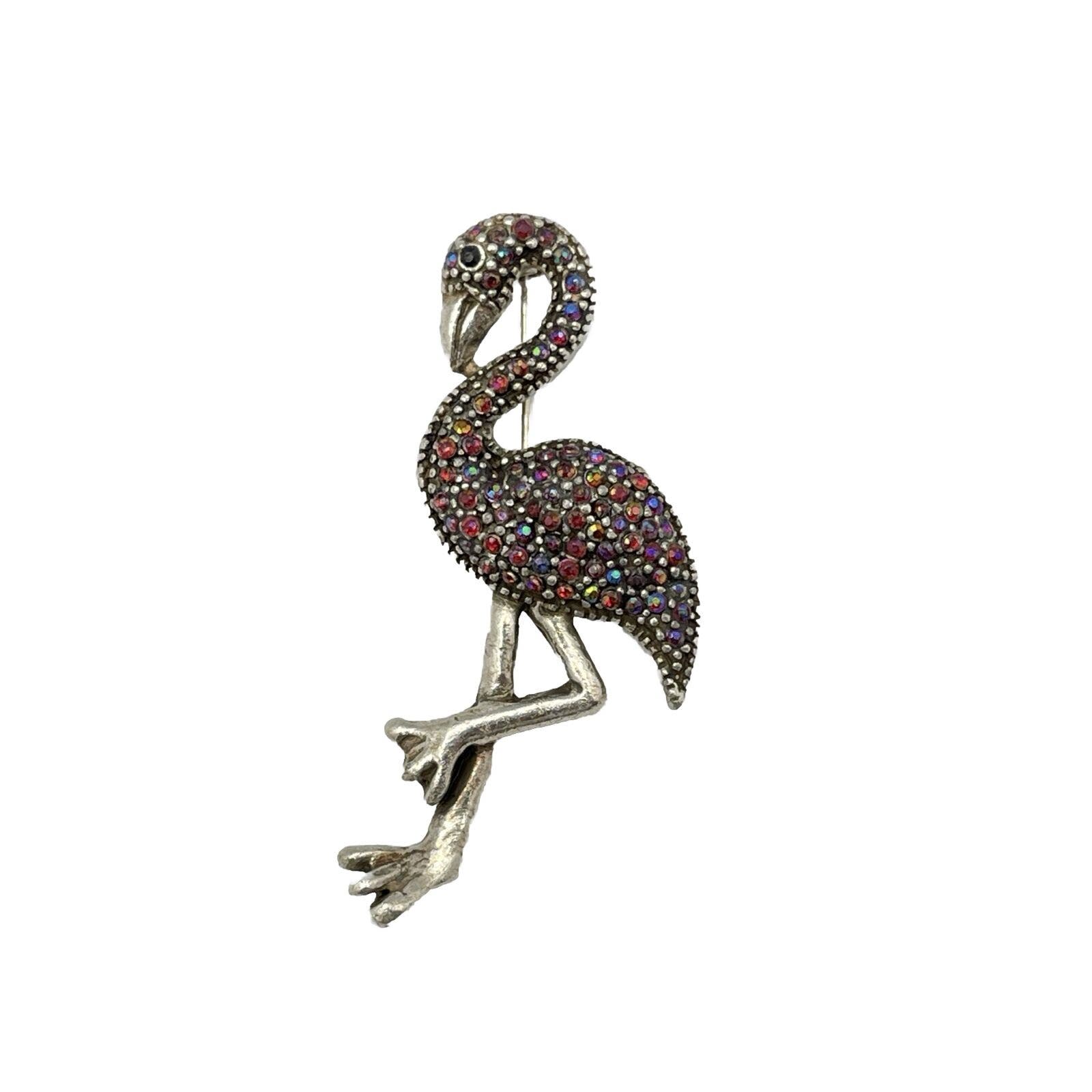 Vintage Flamingo Brooch Laila Rowe Red Aurora Borealis Ab Rhinestone Pin